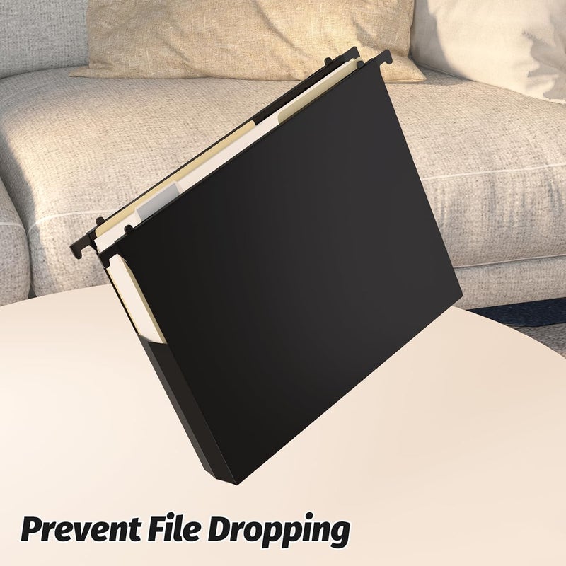 SHUTEX Extra Capacity Plastic Hanging File Folders,12 Pack Reinforced Hang Folders Letter Size,Accordian Pocket,Heavy Duty 2 Inch Expansion,Hard Hanging Folder Organizer for Office Home,Black - Image 4